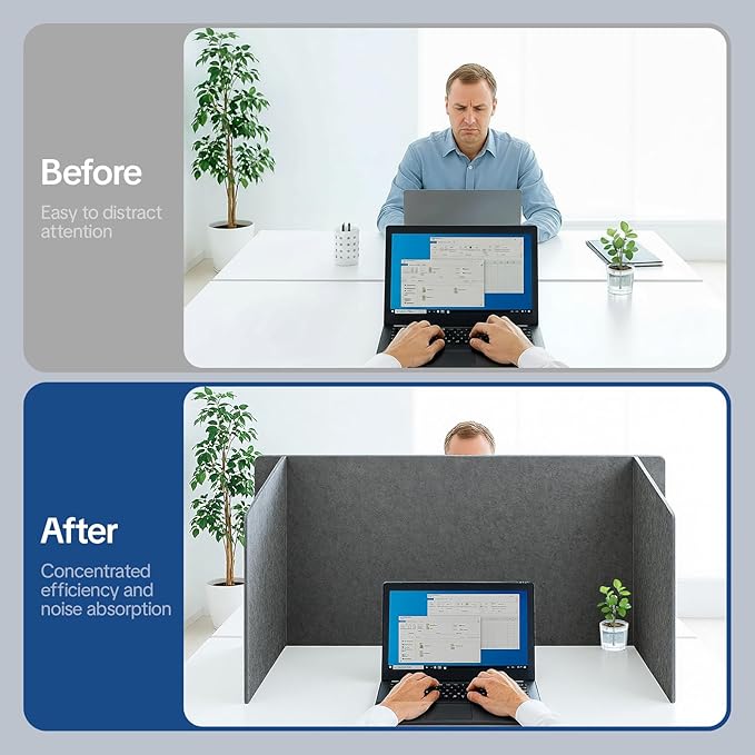 Desk Divider Privacy Screen 3 Panel Sound Absorbing - 47.2”x 23.6”x 19.7” Freestanding Acoustic Partitions for Office, Noise Reducing Panels for School, Home, Library,Dark Grey