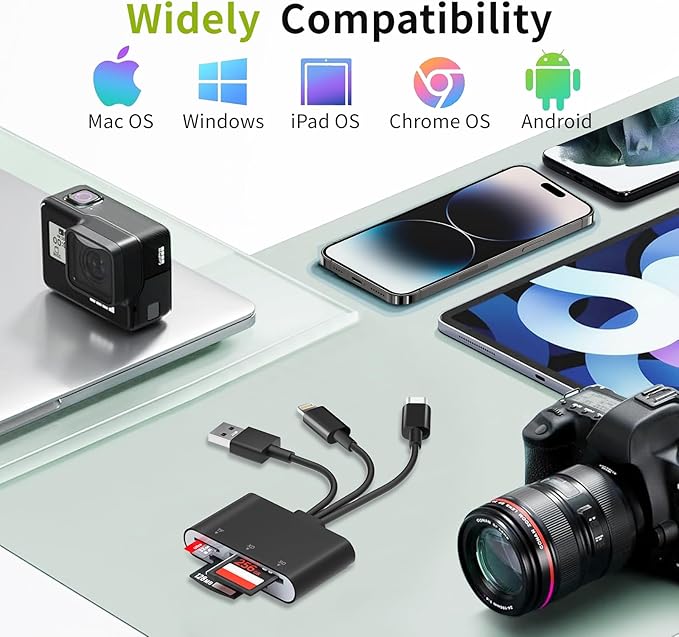 XD Card Reader for Olympus Fujifilm, 3-in-1 XD Picture Card Adapter with Lightning/USB-A/USB C for iPhone 17/16/15/14/13/12 iPad Android PC, Memory Cards Reader for SD/TF/XD Cards and Digital Cameras