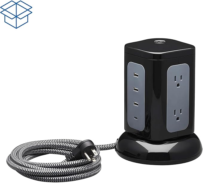 Tripp Lite TLP606UCTOWER Charging Tower Power Strip Surge Protector & Charging Station with USB Ports, 1800 Joules, 6 Outlets, 3 USB-A + 1 USB-C, 8ft Cord, Dorm Room Essentials Desk Accessory