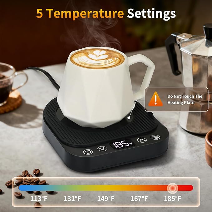 Anbanglin Smart Coffee Mug Warmer, 50W Fast Heating Coffee Warmer for Desk with 5 Temperature Control & 2-12H Auto Shut Off, Electric Large Panel Cup Warmer for Milk, Beverage, Candle, Matte Black
