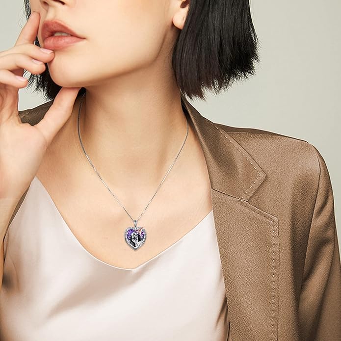 LILALO Christmas Gifts Nightmare Necklace Sterling Silver Abalone Shell Crystal Jack and Sally Necklace Jack Skellington Skull Jewelry Skull Necklaces for Women