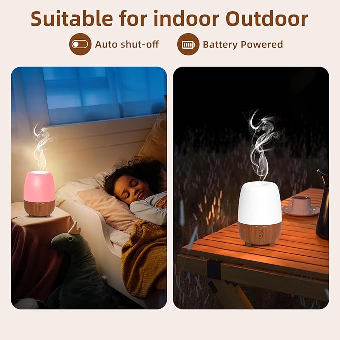 SEEDSEEL 150ML Rechargeable Battery Operated Essential Oil Diffuser, Portable Cordless Aromatherapy Diffuser,7-Hour Runtime with 7 LED Color Changing Lightsfor Home,Office,Outdoor
