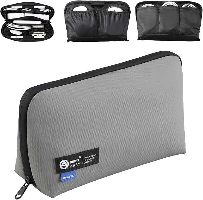 RIGHT AWAY Travel Tech Pouch，Waterproof Cord Case，Electronics Organizer Travel Case，Cable Organizer Storage Bag For Phone, Charger, Accessories(GRAY)