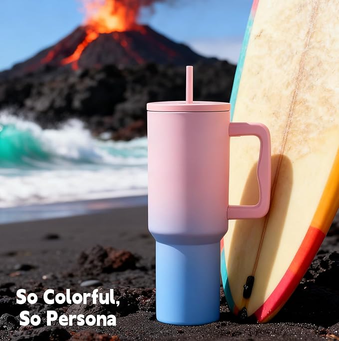 40 oz Tumbler with Handle and Straw & 6PCS Cup Accessories for 40 oz Cup - Vacuum Insulated Stainless Steel Double Wall Water Bottle Travel Coffee Mug - Holiday Gifts for Women Men (Bubble)