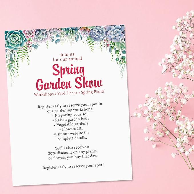 Current Succulent Floral Letter Paper - Spring Stationery Papers With Decorative Succulent Flowers Border, Printable Holiday, Wedding & Bridal Shower, & Invitation Sheets, Set of 25, 8 1/2" x 11"