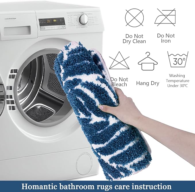 Blue Bathroom Rug - Dark Blue Bath Mat Small Tropical Leaf Bath Rugs Non Slip Washable Bathrug for Bathroom Floor, Cute Plant Bathmat Absorbent Bath Mats Botanical Home Decor 16" x 24"