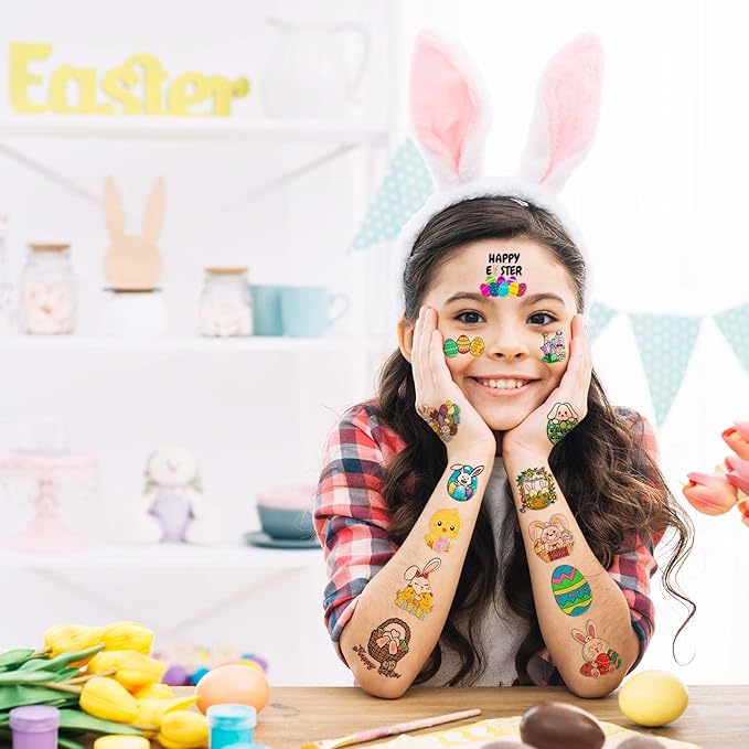 86PCS Easter Bunny Temporary Tattoos – Cute Easter Egg Tattoo Stickers, Bunny Theme Birthday Party Favors, Supplies, Decorations, Gifts for Kids Boys Girls, School Prizes, Carnival Rewards