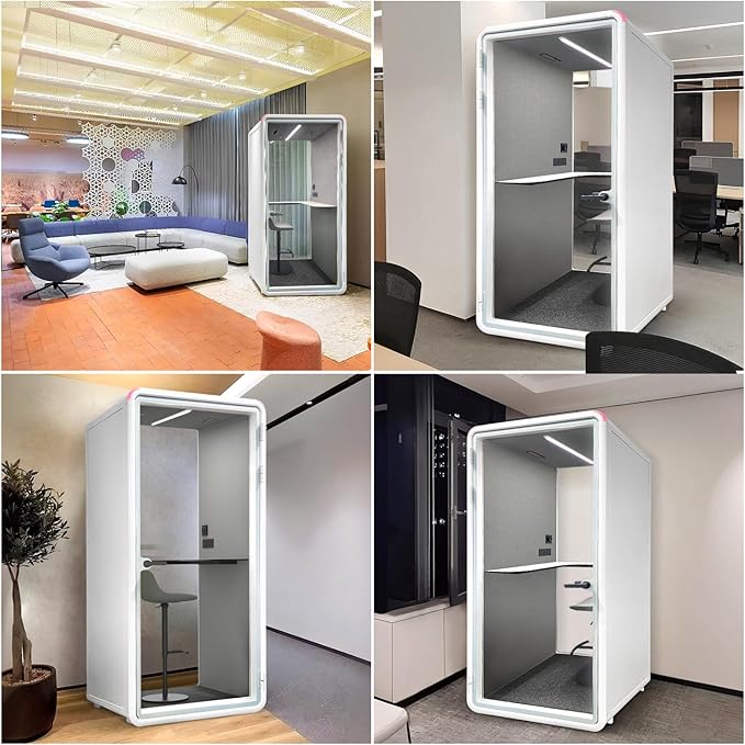 Quiet Meeting Pod with Acoustic Panels, Office Soundproof Room with Furniture, Portable Removable Working Booth for Private Phone Calling, Study, Individual Seater Personal Office H92in W43in D40in