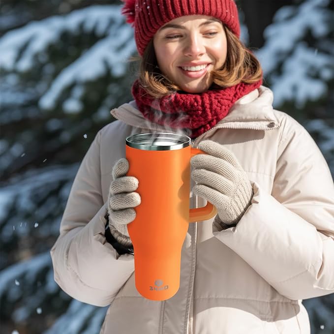 34HD 40 oz Stainless Steel Tumbler - Leakproof Insulated Water Bottle with Handle, Magnetic Lid and Flexible Straw - Iced for 48 Hours – Perfect for Men, Women, Birthday Gift, Orange - Tangerine Glow