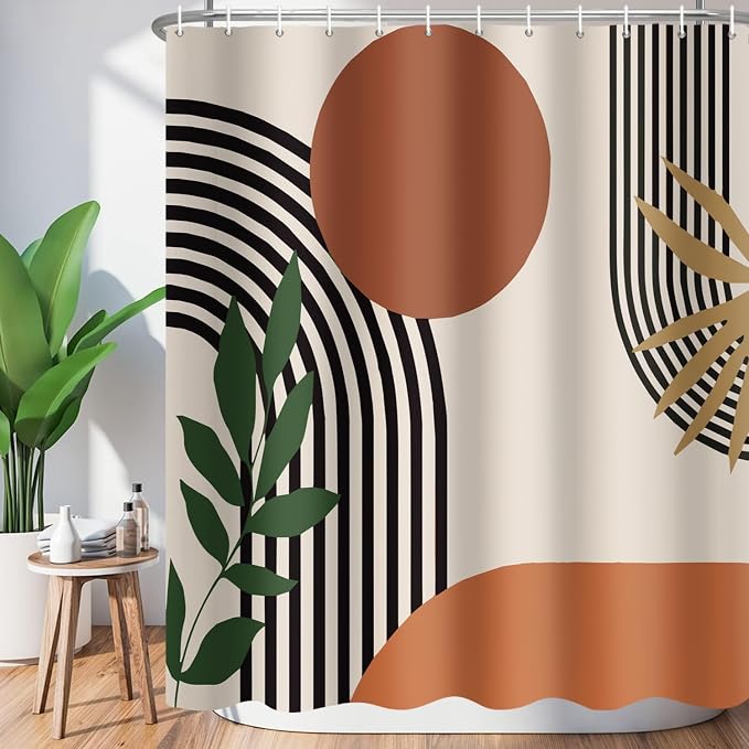 Long Shower Curtain 72 x 78 Inch Boho Shower Curtain for Bathroom Mid Century Modern Bohemian Abstract Geometric Fabric Waterproof Bathroom Curtains Shower Set