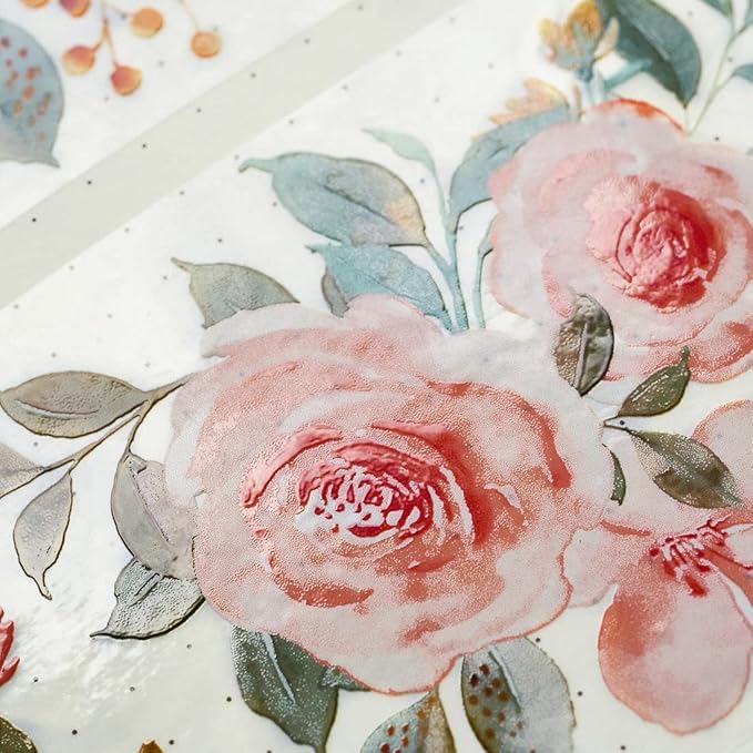 WT Floral PET Tape for Scrapbook Junk Bullet Journaling Supplies, Colored Masking Decorative Tape for Bible Study and Craft Supplies, Width 6cm, Length 5 M(Flower Corridor Wide PET Tape, One Roll)