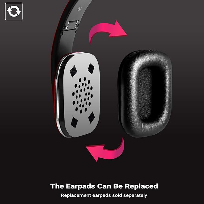 August EP650 Bluetooth Wireless Over-Ear Headphones with aptX Low Latency, NFC, Multipoint Pairing, Wired Option, Built-in Microphone - Red