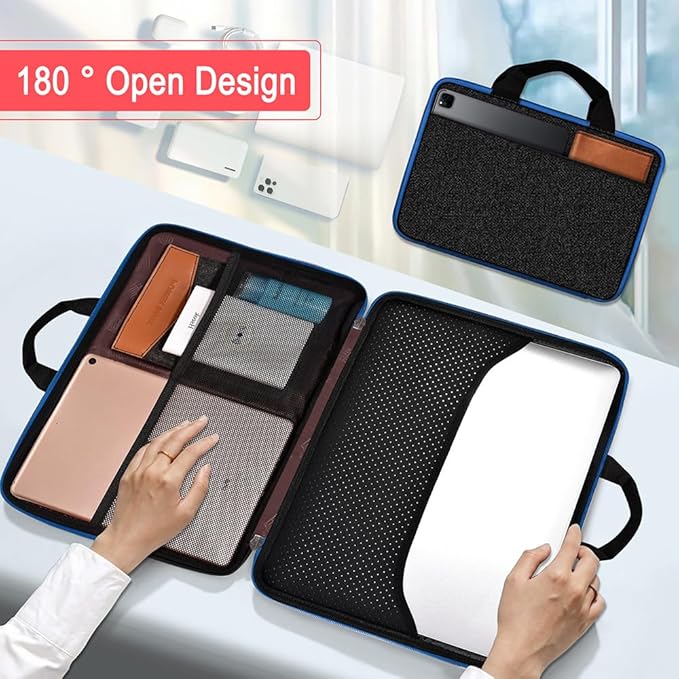 Hseok Laptop Case 13.3-14 inch Briefcase Handbag, Water-Resistant and Shockproof Computer Sleeve Compatible with MacBook Pro 14", Mac Air/Pro 13.3" and 13"-14" Notebooks Chromebooks,Black-Blue