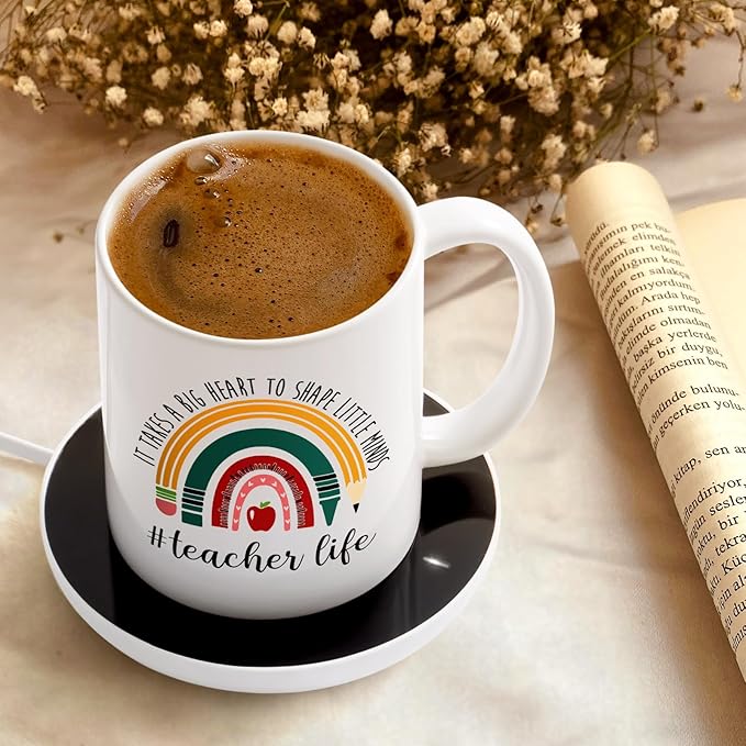 LiqCool Teacher Gifts for Women, Coffee Mug Warmer & It Takes a Big Heart Coffee Mug, Best Teacher Christmas Gifts, Teacher Appreciation Gifts for Daycare/Preschool/Retirement/End of Year(11 Oz)