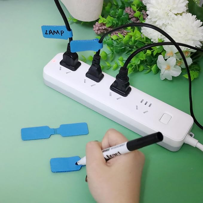 50 Pieces Cord Labels Self-Adhesive Nylon Cable Labels Tags Waterproof Wire Cable Tags or Electronics Office Computers Management and Identification (Light Blue)