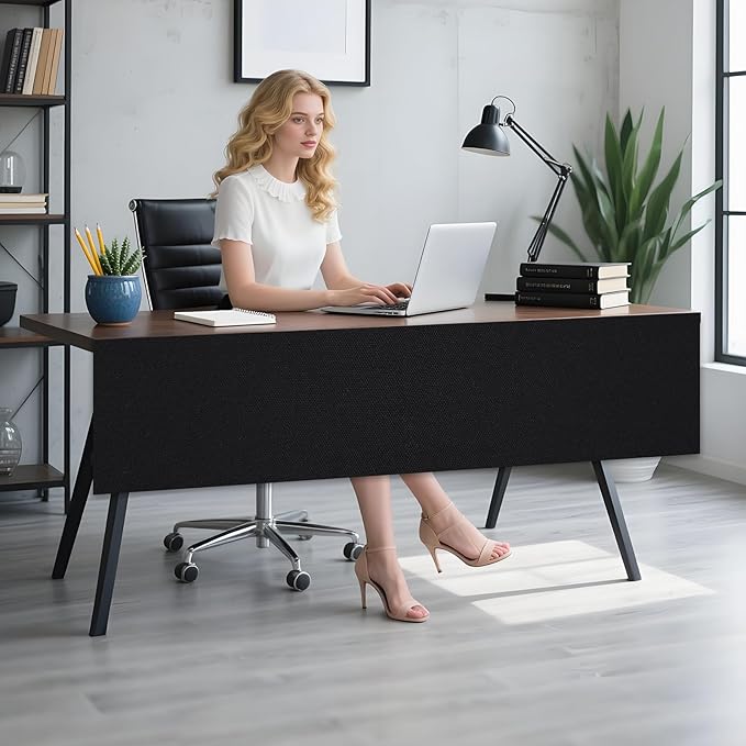 Under Desk Privacy Panel 62 x 15 Inch Self-Adhesive Modesty Panel Table Skirts Privacy Divider for Office Desk Home Studio or Standing Workstation, Easy to Assemble, Black (1-Pack)