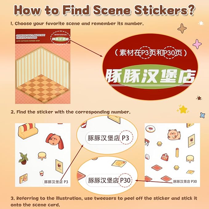 ASTARON 20 Sets DIY 3D Sticker Scene Book Sticker Therapy for Adults, Make Your Own Mini Cozy Shop House Room Stickers Cute Cartoon Miniature Stickers for Girls, Relief Stress Pass The Time