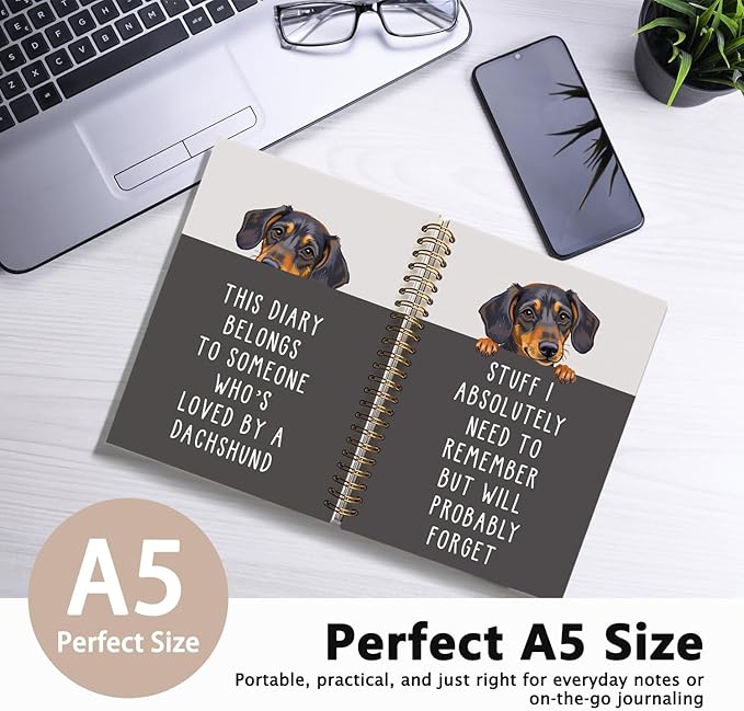 LIANGW Funny Dachshund Gifts for Women & Men, Dachshund Spiral Notebook Journal, Weiner Dog Gifts, Sausage Doxie Dog Gift, 5.5x8.3 Inch