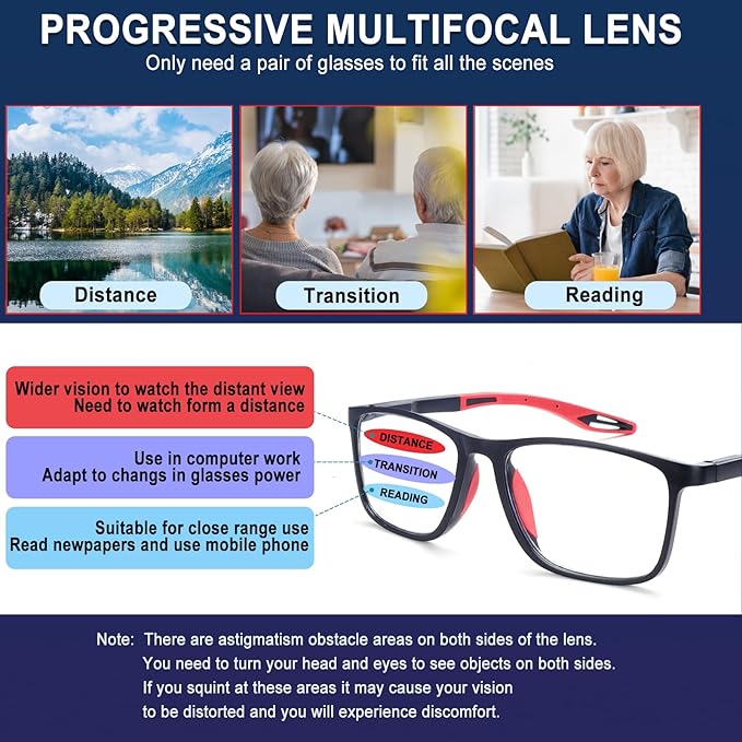 BLOEXCLU 4 Pack Progressive Multifocus Reading Glasses for Men Women TR90 Sports Style Anti-Blue Light Computer Readers