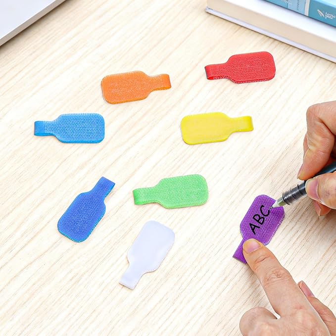 40 Pcs Cable Labels for Cords, Nylon Write On Cord Labels Tags for Electronics, Wire Markers Electrical Reusable Large Size Plastic Label for Charging Cords Management and Identification 8 Colors
