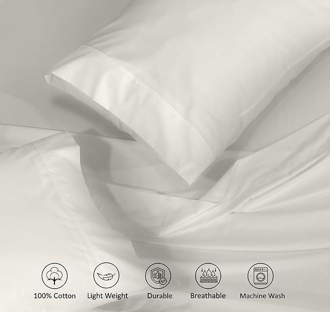 RUVANTI 100% Cotton California King Sheet Sets, 4 Pieces, Soft & Breathable Percale Weave Bedding, Deep Pocket 14", Hotel Standard, Crisp Cool Feel & Durable, Perfect Dyed Sheets, Ivory
