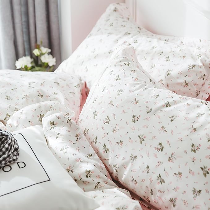 LifeTB Garden Pink Floral Comforter Set Queen Size Vintage Boho Floral Bedding Comforter Queen with 2 Pillowcases Fluffy Soft All Seasons Bedding Set Cottagecore Flowers Botanical Comforter Set