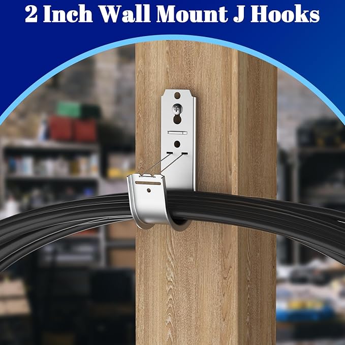 ForoGore 50 Pack 2 Inch J Hook Wall Mount J Hook with Retainer Clip Galvanized Steel Wall Cable Hooks Smooth Round Edge J Hook for Hanging Wire Cable Management & Organization Solution