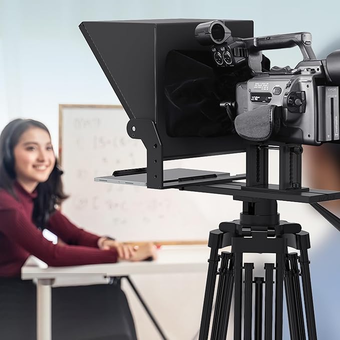 13-inch high-Definition Wide-Angle teleprompter｜High-Definition Beam Splitter Design｜Manual Height Adjustment, Compatible with a Wide Range of Devices｜with Remote Control and teleprompter apps