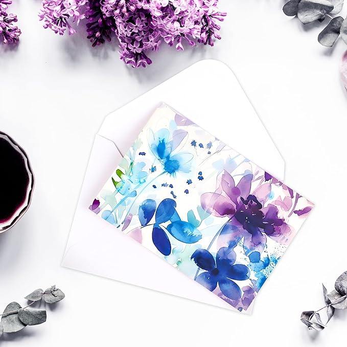 FUHITIM 48 Pack Blank Cards and Envelopes, Watercolor Flowers Blank Greeting Cards, Blank Cards for All Occasion