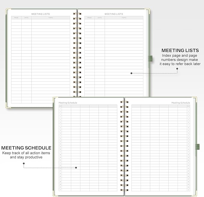 EMSHOI Meeting Notebook for Work - B5 Half Meeting Half Note Planner, 100 Pages, 100GSM Thick Paper, Hardcover, Project Organizer for Women Men Office, Business, Note Taking, 8"x10.2" - Green