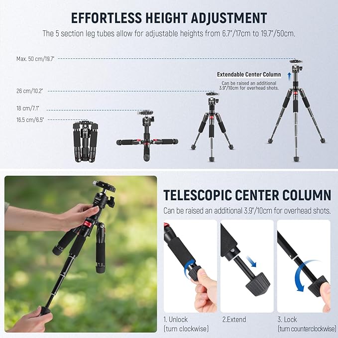 NEEWER Portable Desktop Mini Tripod + X11 2 in 1 Teleprompter 11 Inch with Monitor for Windows MacOS, Aluminum Alloy 20''/ 50cm Desk Stand with Ball Head for DSLR Camera Camcorder, Max Load 11 lb/5 kg