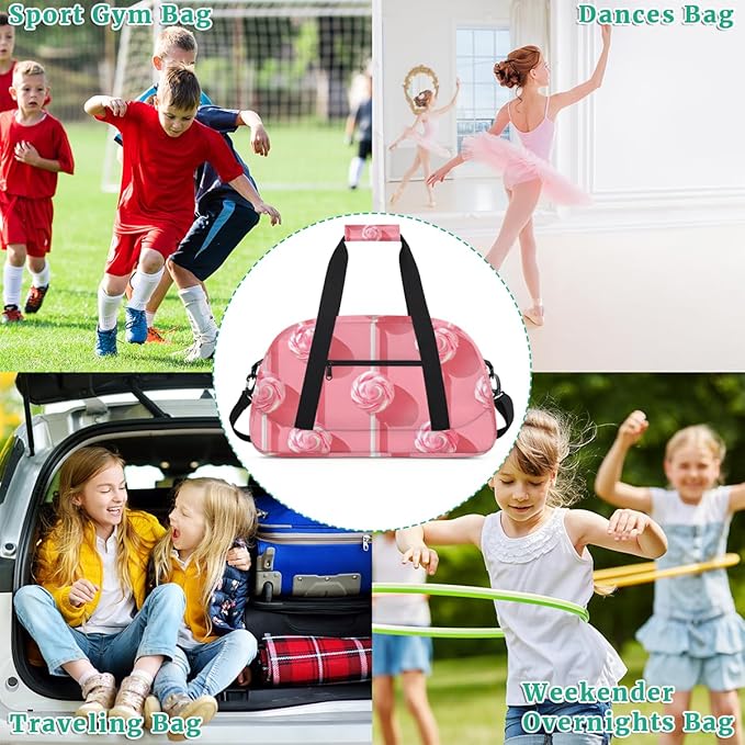 Food - Candy (4) Kids-Duffel-Bags Gymnastics Dance Bag Carry-On Overnight Travel Gym Lightweight Dance Sports Bags For Girls Boys Kids，