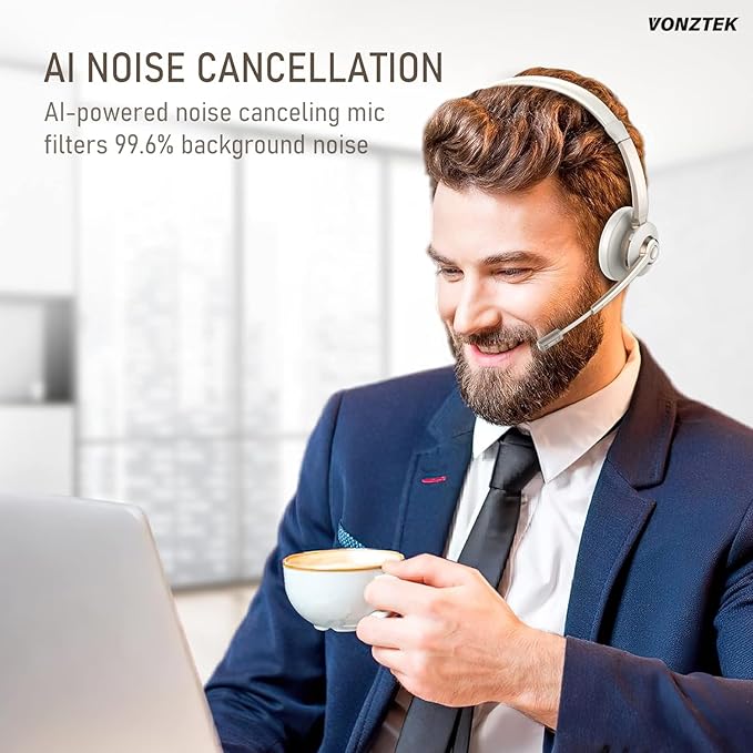Vonztek Wireless Headset, Trucker Bluetooth Headset with Microphone Noise Canceling & Mute, Bluetooth Headphones with USB Dongle for Cell Phone Computer Call Work Home Office Meetings Teams Skype