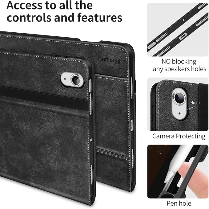 H HOLIMET Case for iPad Air 11 inch 2025 M3, iPad Air 4th/5th/6th Generation 10.9 Inch with Pencil Holder Pocket Typing Angle Auto Sleep/Wake Muti-Stand Vegan Leather