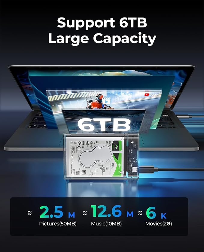 ORICO 2.5'' Hard Drive Enclosure Type-C USB 3.1 Gen2 to SATA 6Gbps Computer External HDD Enclosure for 7 9.5mm HDD SSD Support UASP Compatible with MacOS Windows -2139C3-G2
