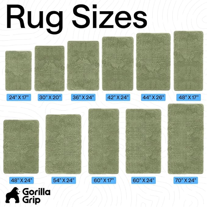 GORILLA GRIP Bath Rug Mat 60x17, Soft Absorbent Chenille, Quick Dry Microfiber Mats, Rubber Backing Washable Shower Floor Rugs, Bathmat Runner, US Designed Bathroom Home Decor Accessories Sage Green