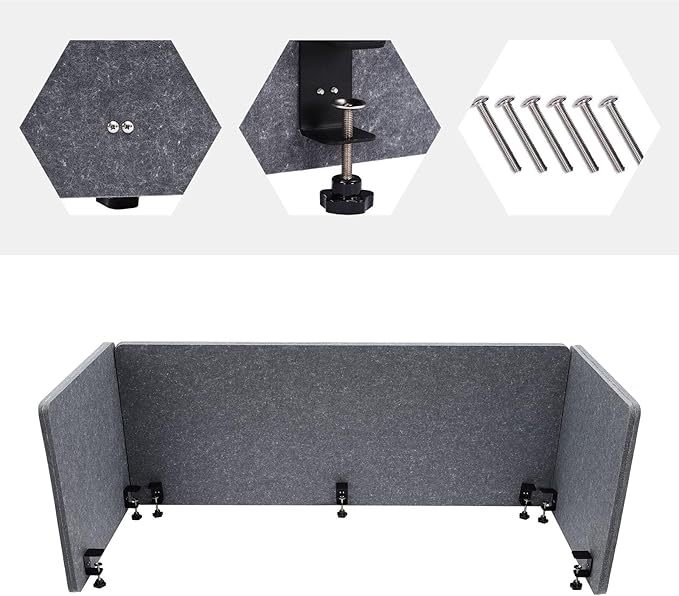 3 Pack Polyester Desk Dividers, Soundproof Room Divider Office Furniture Partitions Desk Panel with Clamps, Stand Up Freestanding Desk Privacy Panel for Office Classroom(59.1"x23.8"+23.8"x23.8")