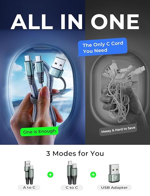 AINOPE USB C to USB C Cable, 6 FT USB C Cable Fast Charging with USB to USB C Adapter, 60W USB to USBC Cable for iPhone 17 Pro Max Air Type C Cable for iPhone 16/15/14/13/12, Grey