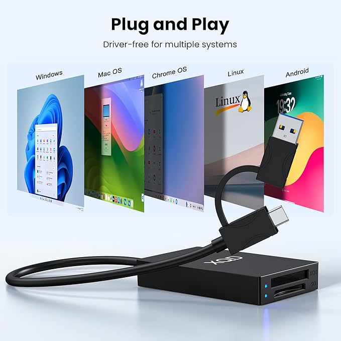 USB 3.0 XQD+SD Card Reader, 2-in-1 USB A and Type C 5Gbps Memory Card Reader with 2 Slots XQD/SD Compatible with Sony G/M Series, Lexar Mark Cards, Sony G Series, for Windows/Mac OS/Linux, Black