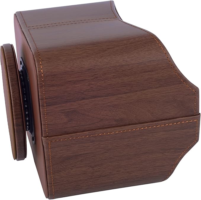 RHCSZ Brown 360 Degree Swiveling TV Remote Control Holder/Caddy, Leather Desk Organizer for Office and Home Furniture Decoration Storage Box(Dark wood grain)