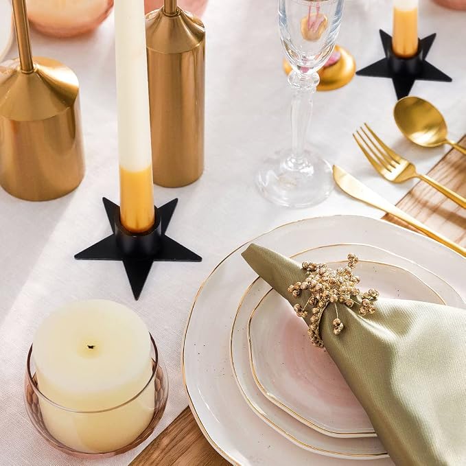 6PCS Pentagram Black Taper Candle Holders, Matte Iron Candlestick Holders Centerpieces for Home Decoration, Wedding Anniversary, Party, Housewarming Gifts.