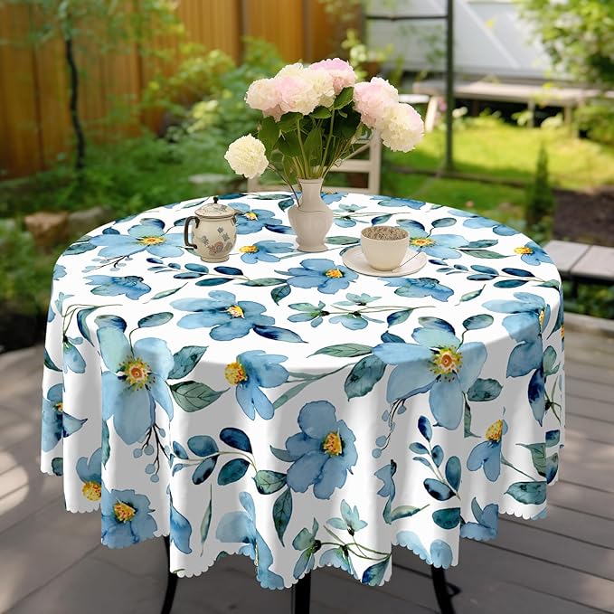 Eikione Summer Round Tablecloth,Tablecloth Waterproof and Wrinkle-Free, Round Table Covers, Summer Decorations for Home 60inch