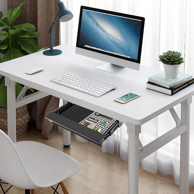 18.9" Under Desk Storage Drawer with Holes, Locking Design Black Sliding Pull-Out Drawer for Sit Stand Workstation