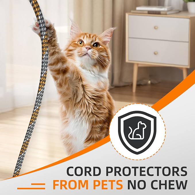 Braided Expandable Cable Sleeve, 25ft PP Cotton and PET Braided Cable Management, Flexible Mesh Wire Loom and Cable Protector for TV, Computer, Home Theater, Automotive (Orange White Grey, 5/16")