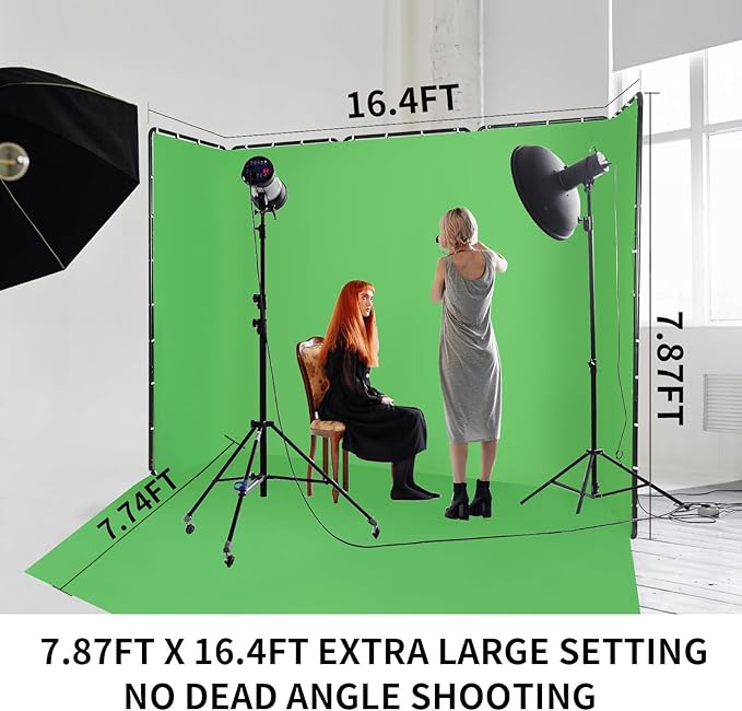 Professional 7.87ftx16.4ft Portable Large Chromakey Green Screen Wide Backdrop Kit with Stand Photography Background Support System for Photo Studio Video Shoot, Live Streaming, Party, Stage