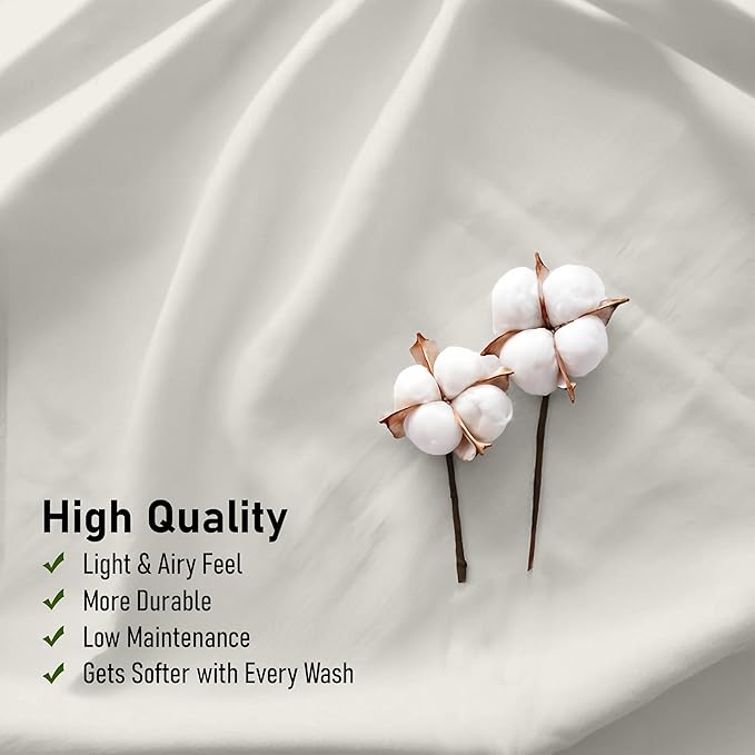 RUVANTI 100% Cotton Sheets Queen Size Set, 4 Pieces, Soft & Breathable Percale Weave Bedding, Deep Pocket 16", Hotel Standard, Crisp Cool Feeling, Durable, Perfect Dyed Bed Sheet, Ivory