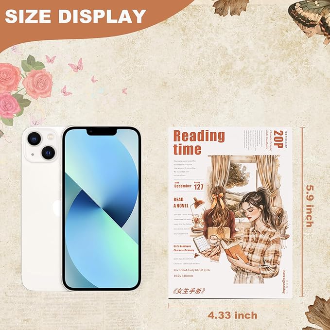 Auguro Scrapbooking Sticker 20 Sheets 120 Pre-Cut PET Girls Read Stickers People Sticker Books for journaling Scrapbook Supplies Transparent Stickers for journaling