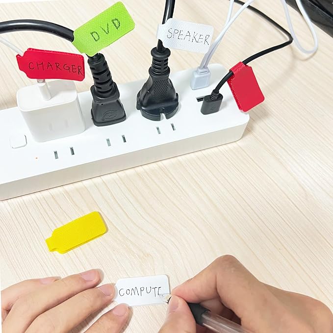 60 Pack Reusable Color-Coded Write-On Cable Labels & Cord Organizer Kit with 30 Labels to Label Cords + 30 Ties for Home Office Electronics Cord Management
