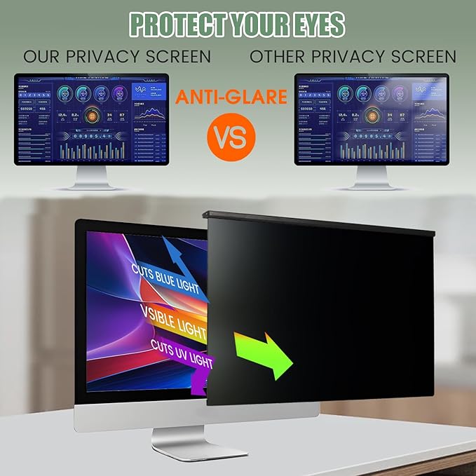 [2 PACK] EliWhale 27 Inch Removable Hanging Computer Privacy Screen for 16:9 Widescreen Monitor, Matte Anti-Glare, Bluelight Block, 30° Anti-Spy, Eye Health Monitor Privacy Shield for LG HP AOC Acer,613*370mm(24.1 * 14.5 inch)