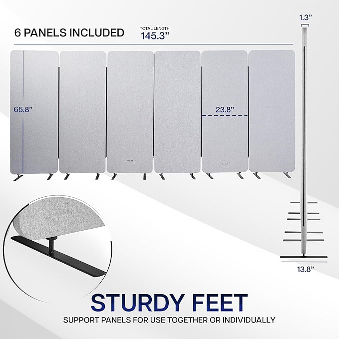 VIVO Freestanding 145 x 66 inch Privacy Panel System, Cubicle Divider, Acoustic Wall Partition, x6 24 inch Panels, Gray, PP-KIT-T145G